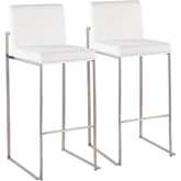Fuji High Back 31" Bar Stool in White Velvet & Stainless Steel (Set of 2)